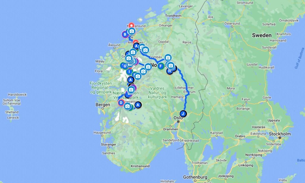 Norvegija kelionės žemėlapis